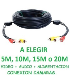 CABLE ALARGADOR RCA AUDIO Y VIDEO + 12V 5M 10M 15M 20M CONEXION CAMARA